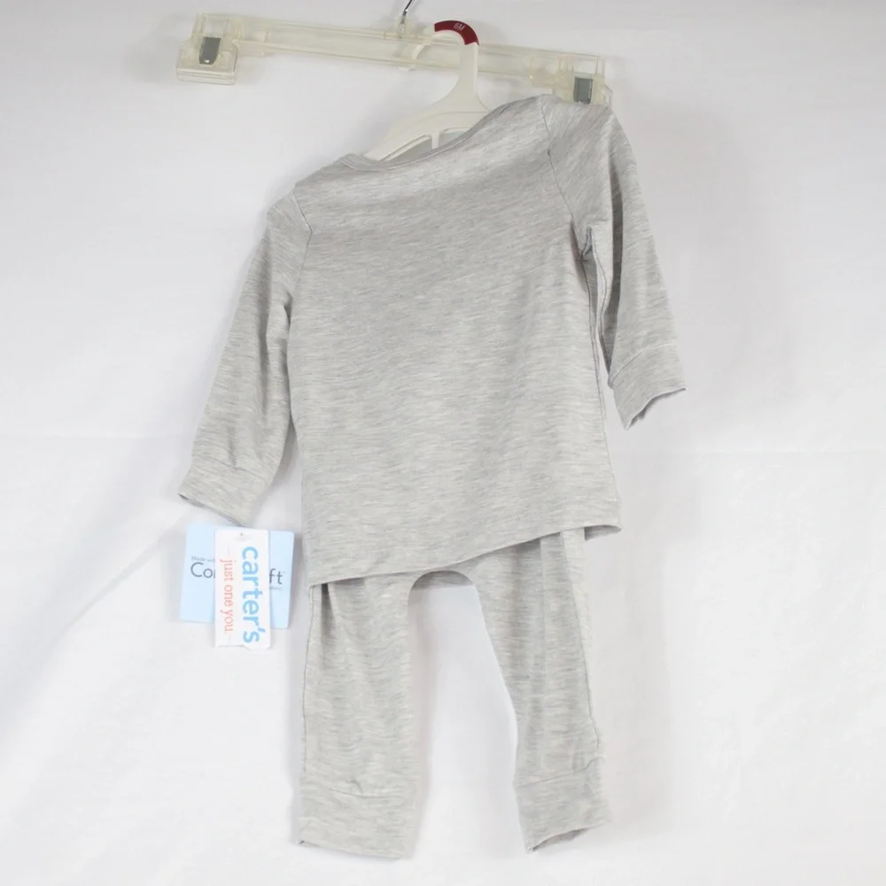 Carters Gray 2 Piece Long Sleeve Pajama Shirt & Pants Set Kids Size 6mo. - Picture 2 of 7